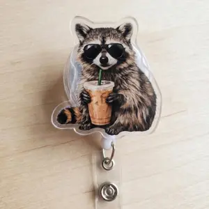 Funny Raccoon Trash Panda Badge Reel, Meme Animal Nurse Badge Holder, Cute Retractable ID Clip, Dumpster Raccoon Work Badge, Coworker Gift