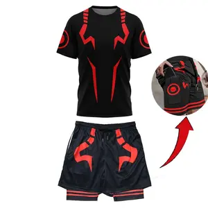 Anime Jujutsu Compression Set Fitness Suit for Men Quick Dry 3D Sport Shirt+Gym Shorts Running Workout Sportswear #     Summer #     Outdoor Fun