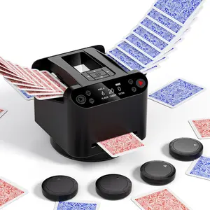 2-in-1 Automatic Card Shuffler and Dealer, 4 Optional Wireless Remote, 2-12 Players Card Dealer, 360° Rotating 2 Decks Card Shuffler for UNO, Poker, Texas Hold'em, Monopoly, Blackjack, Maverick Cards