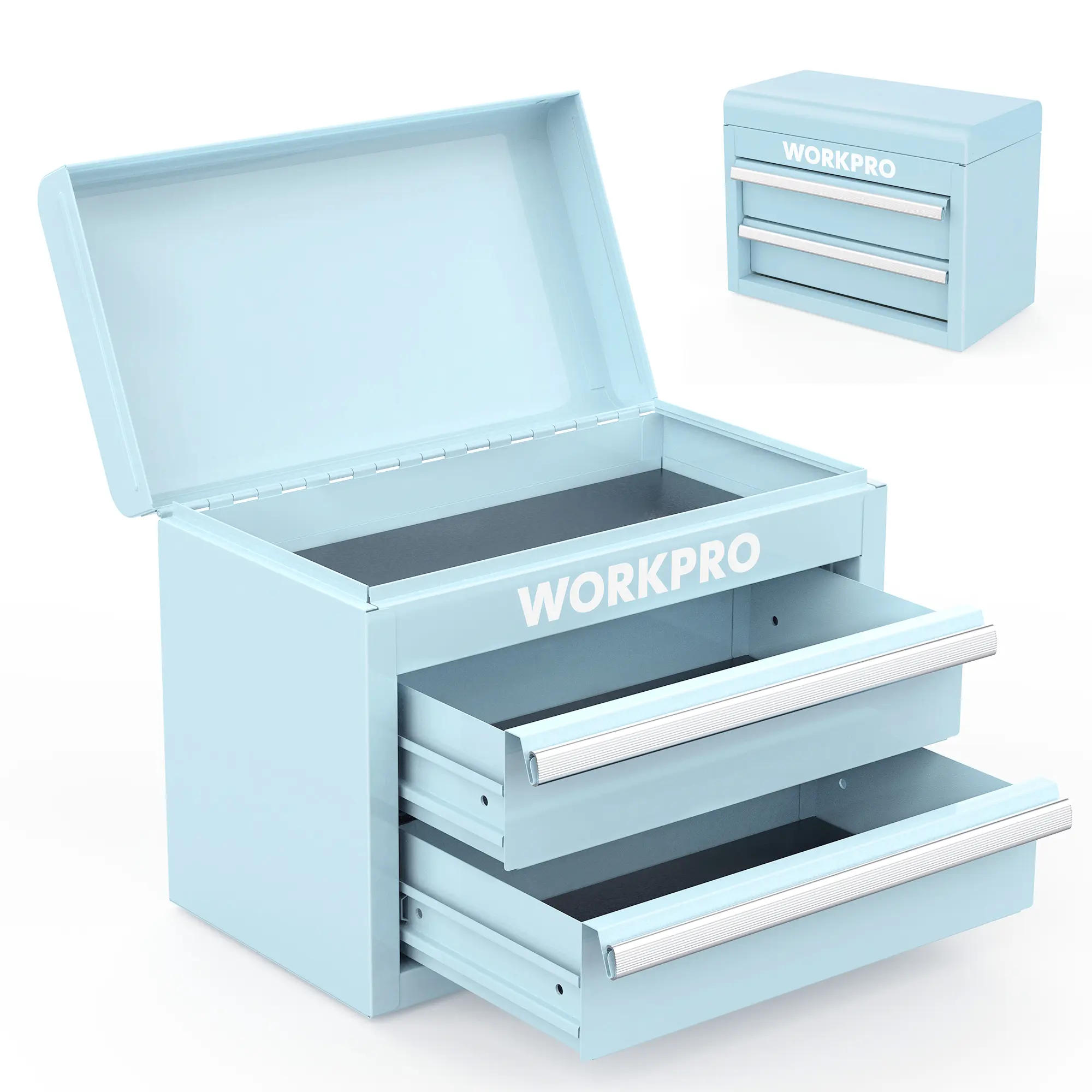 #fathersdaygift WORKPRO Mini Metal Tool Box with 2 Drawers and Top Storage, Small Tool Chest with PVC Liners and PP Feet Pads, Cold Rolled Steel Toolbox with Magnetic Tab