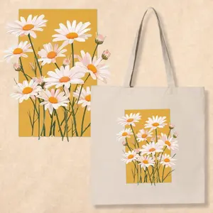 Daisy Flower Tote Bag, Floral Canvas Tote, Aesthetic Summer Bag, Cute Everyday Tote Bag, Gift for Her