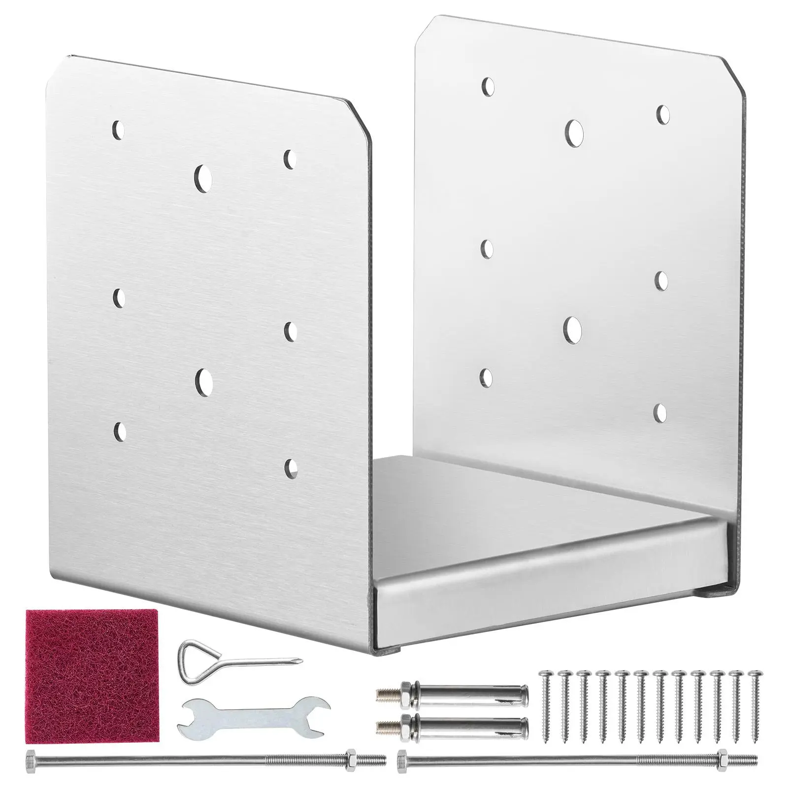 VEVOR 6"x6" Stainless Steel Adjustable Post Base, 1Pc Metal Sturdy Bracket with Hex Cap Screws & Nuts, Internal 5.9"x5.5" Anchor Plate for Pavilion & Deck Support
