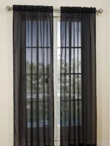 2PC Black Sheer Curtain Fabric Panels, Rod Pocket Window Voile Drapes, Lightweight Privacy Curtains