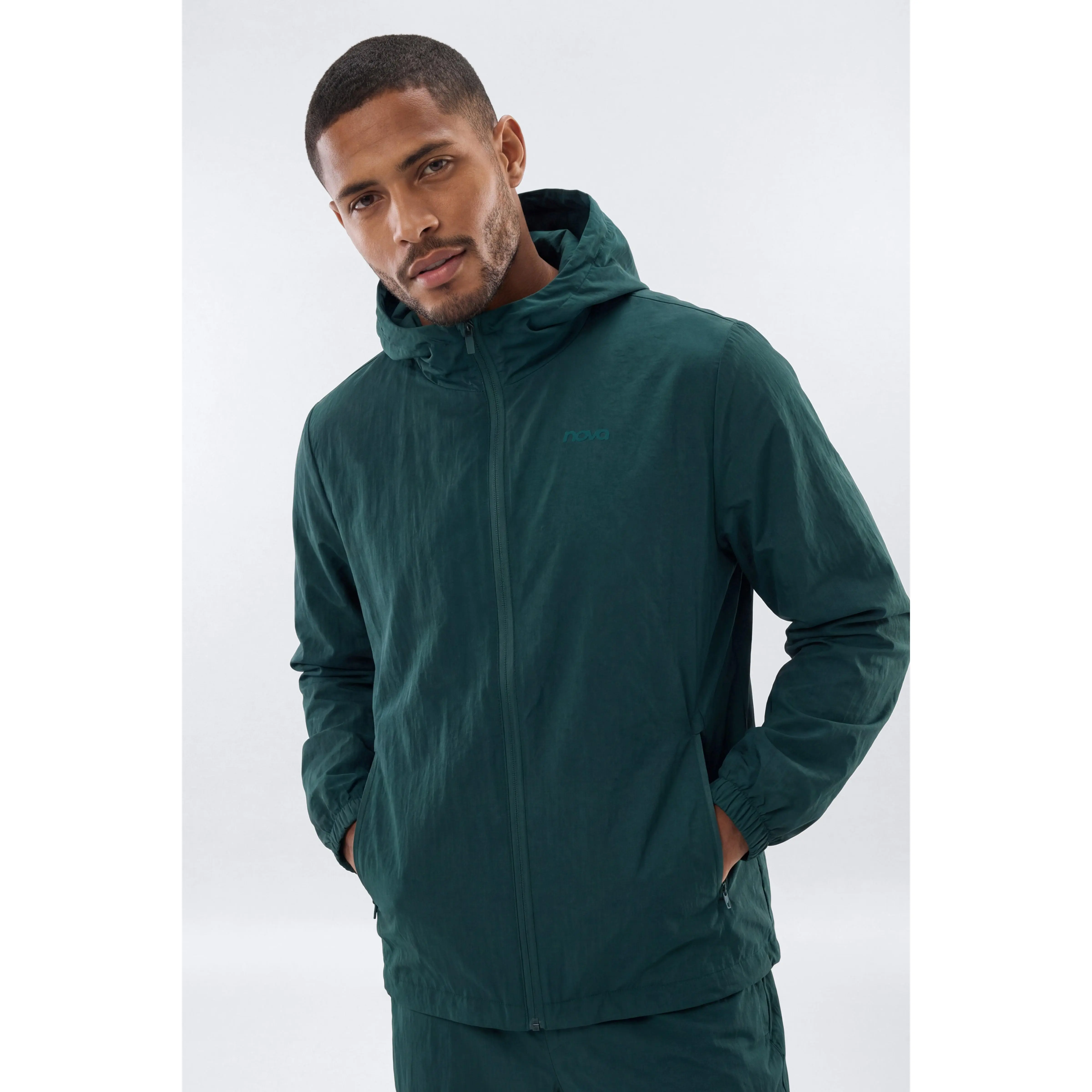 CoreNylon Hooded Full Zip Jacket - Hunter Green