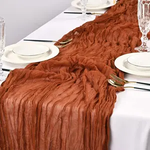 Boho Rustic Cheesecloth Table Runner Long Sheer Gauze Flowing Soft Texture Machine Washable Linen for Wedding Seaside Party Farmhouse Home Decor