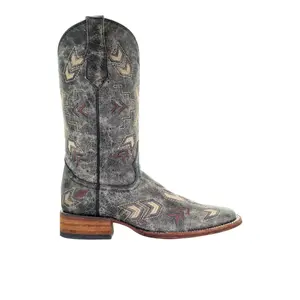 Corral Boots Womens Embroidered Square Toe Pull On  Casual Boots Mid Calf Low Heel 1-2" - Blue
