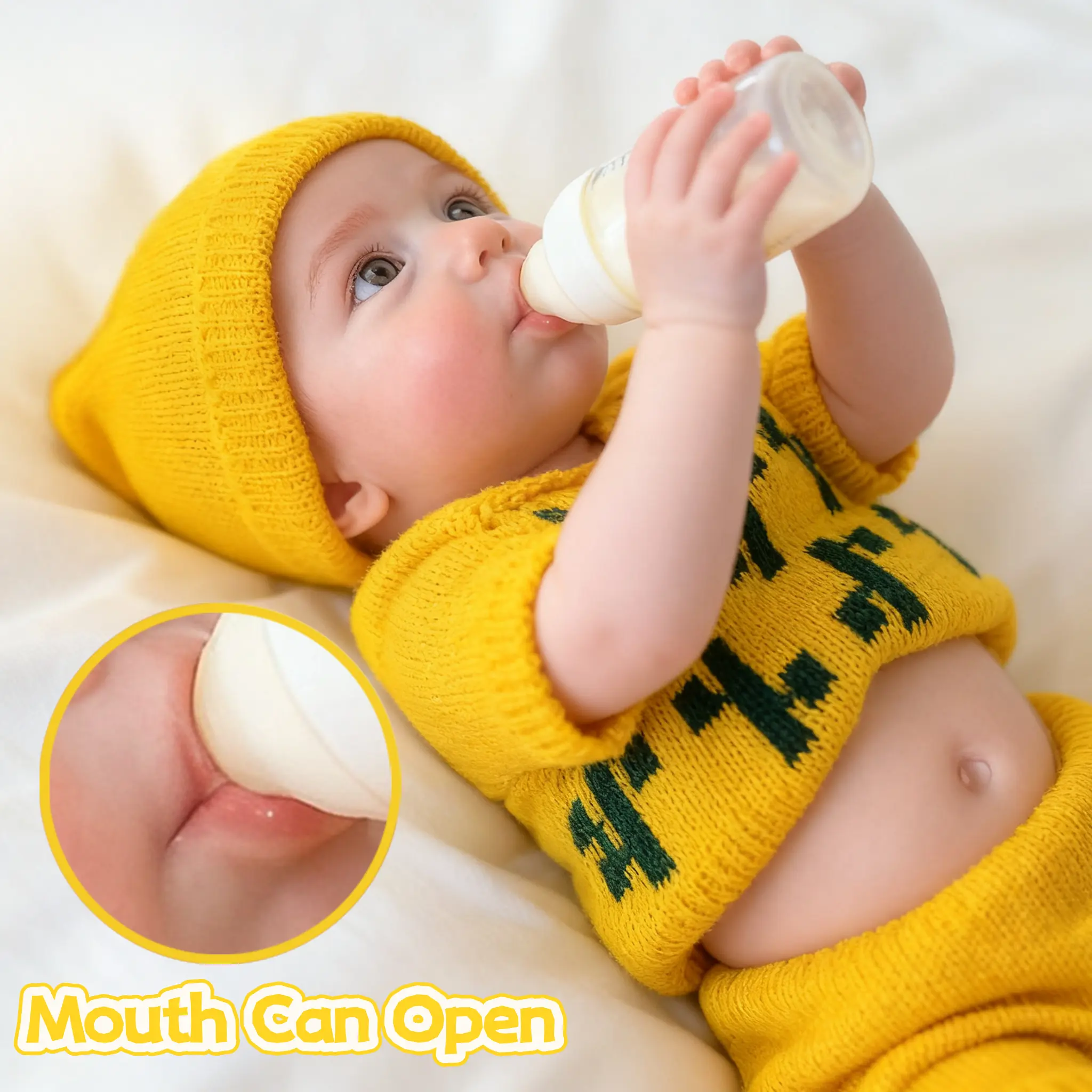 13-inch Open-Mouth Solid Silicone Reborn Girl Doll, Painted Skin, Soft Touch, Handmade Lifelike Toy, Perfect Gift for Kids