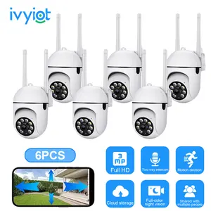 Ivyiot 6PCS 360° PTZ Security Camera 2.4GHz WiFi, Indoor Outdoor Home Camera with AI Human Detection & Tracking, Color Night Vision, Two-Way Audio, Motion Alerts