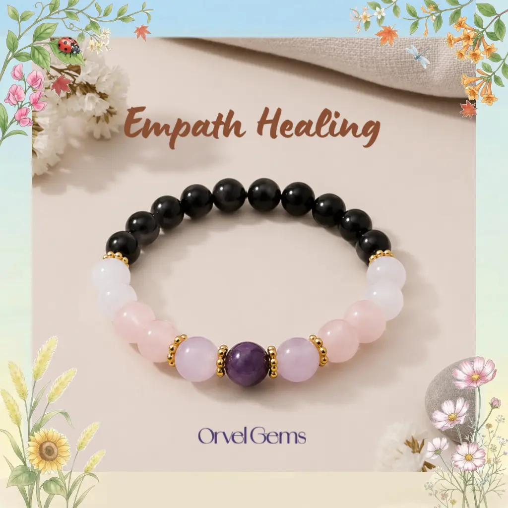 Empath Healing Gemstone Bracelet | Amethyst，Amethyst，Rose Quartz，Rose Quartz & Black，Tourmaline，Crystal Bracelet，Healing Stones，Energy Protection，Gemstone Bracelet，Spiritual，Jewelry，Mother's Day Gift，Energy Balance，optional size | Calming Energy Bracelet