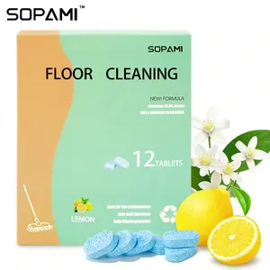 SOPAMI Floor Cleaning Tablets - Safe for Wood Tile Marble Quick Dry No Residue 12 Tablets Lemon Scent