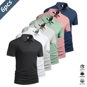 Pack of 6, Casual Men's Short Sleeve Heavyweight Polo Shirt, Men's Top, Quick Dry Golf & Tennis Shirt, Comfortable Equestrian Wear, Stylish Men's Athletic Apparel, Suitable for Casual Parties, Vacation Travel, Available in Various Colors Durable