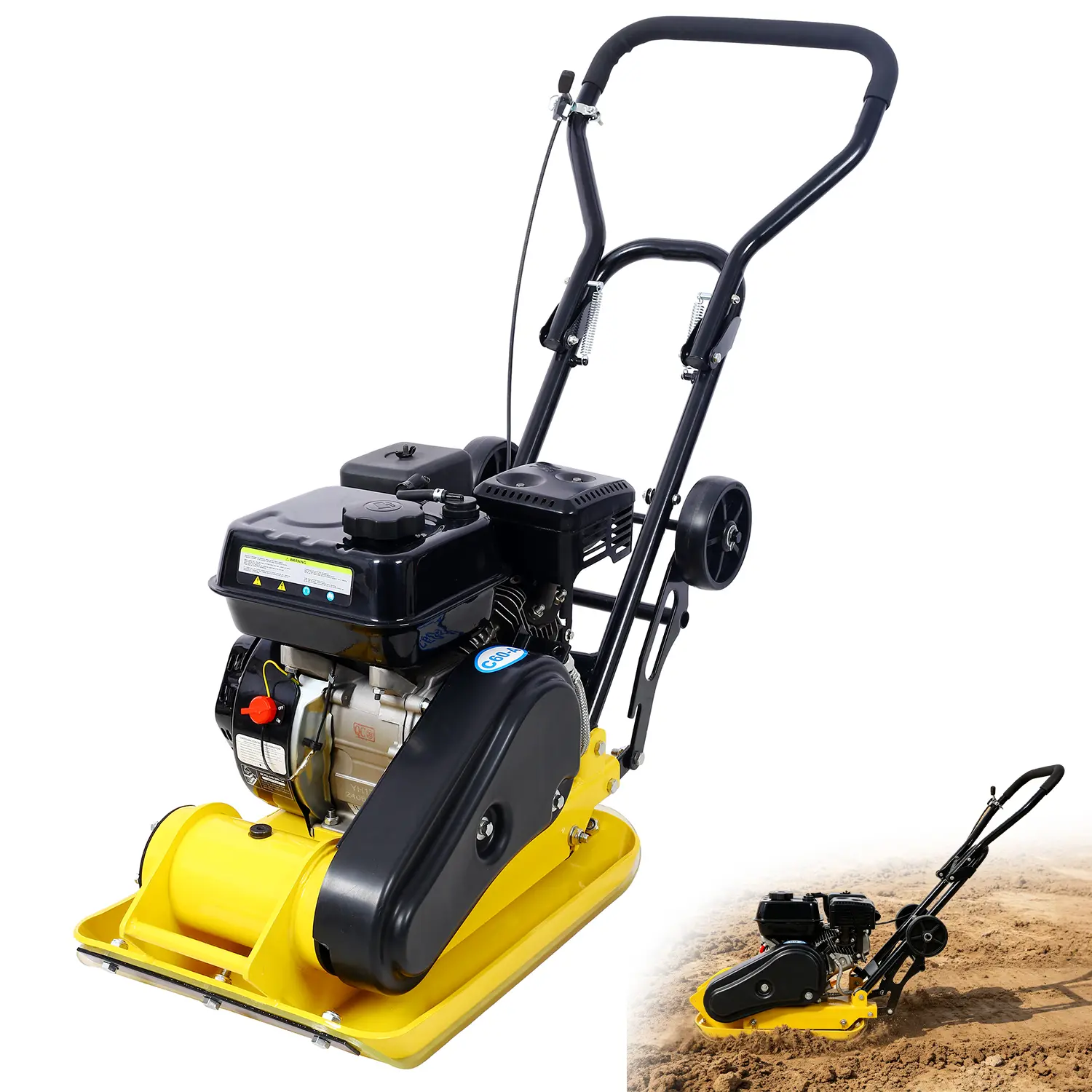 7.0HP 5500VPM MAX Gas Vibration Compactor 20x14 inch Plate Compactor with Built-in Wheel EPA Compliant Heavy Duty Industrial Tool Handle Yellow