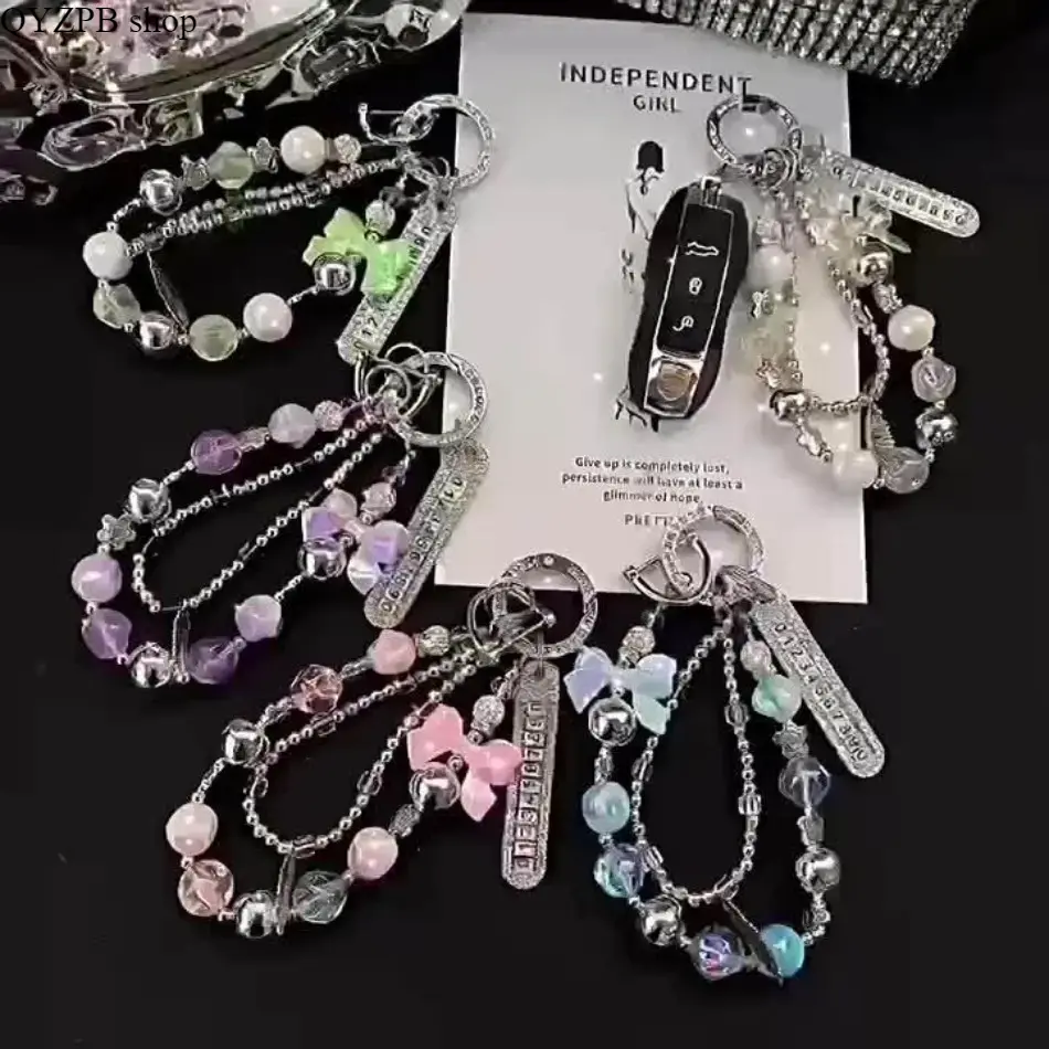 Luxury Beaded Phone Charm Wristlet, Rhinestone Butterfly Aesthetic Strap for iPhone Case, Cute Y2K Bag Charm Keychain, Viral TikTok Gift for Girls Women Daily Use,summerwins