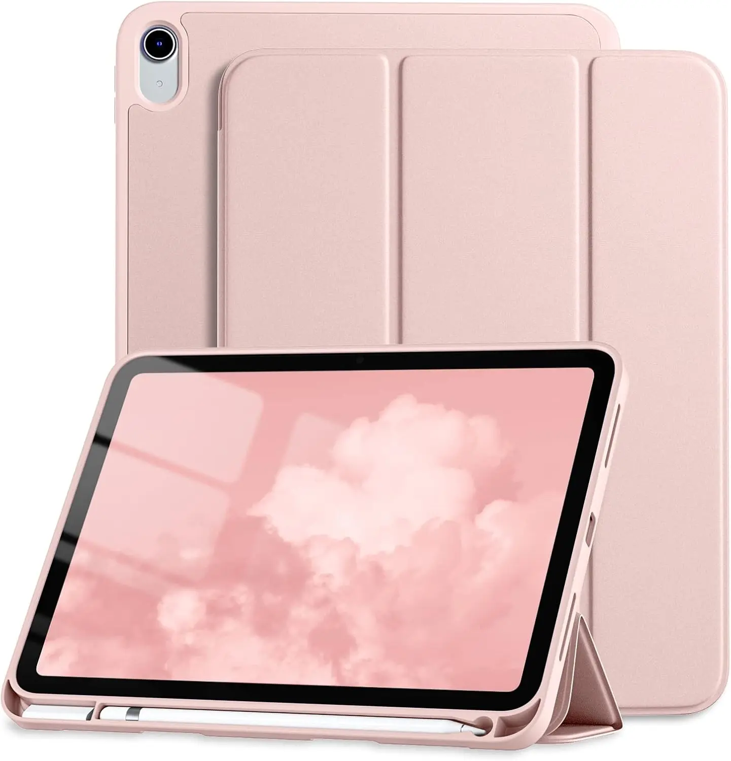 Slim Stand Ease Handheld Tablet Cover with Protector, Rose Pink Trifold Stand, Pencil Holder, Soft TPU Protection, Portable Design, Neutral Style, Compatible with 11in 2025 iPad A16 11th Gen & 10.9in 2022 iPad 10th Gen (Includes Casing), Protective