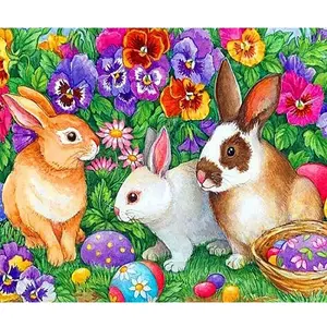 1PC  Diamond Painting Easter Bunny Diamond Painting Kit, DIY Full Drill Diamond Art with Cute Rabbits and Floral Easter Egg Design for Home Wall Decor and Craft Lovers