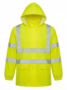 High Visibility Reflective Raincoat Jacket, Waterproof Rainproof Anti-Dirty Workwear, Foldable Storage Drawstring Cap, Ideal for Construction, Road Maintenance, Community Outdoor Work