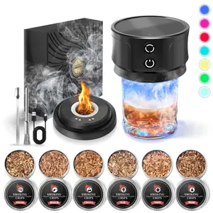 Whiskey Gift Electric Whiskey Smoker Kit with Lights Cocktail Infuser 6 Wood Chips for Whiskey Bourbon Lovers Old Fashioned Drink Smoker Kits for Home Bar Party Valentine's Day Gifts for Boyfriend, Husband, Dad Men