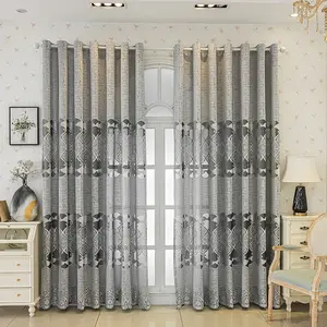 Luxury European Thickened Bamboo Print Curtain, Light Luxury Transparent Non-Sheer, Balcony Sunshade Heat Insulation, Multiple Colors Available