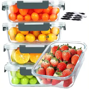 5 Pack 30 oz Glass Meal Prep Containers, Glass Storage Containers with Lids - Dishwasher, Microwave, Oven and Freezer Safe for Kitchen Organization & Food Storage come with free labels&marker pen