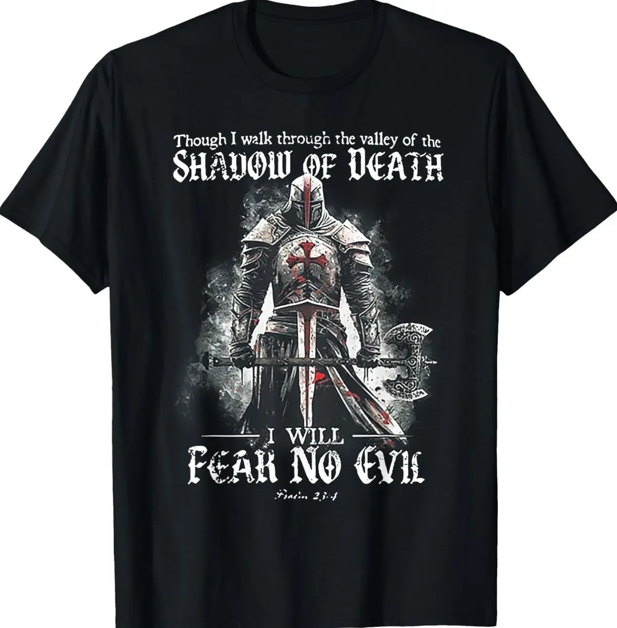 Men's Casual Short-Sleeve "Though I Walk Through The Valley of The Shadow of Death" T-Shirt, Menswear Top, Shortsleeve, Tshirt, Graphic, Round Neck, Basic, Crew Neck