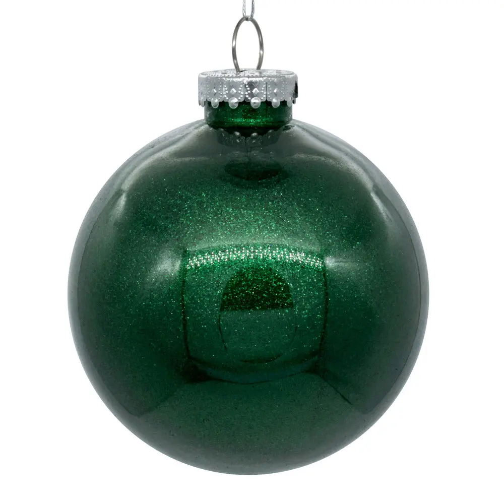 Vickerman N211024 4" Clear Ball Christmas Ornament With Emerald Glitter Interior 6 Pieces Per Bag