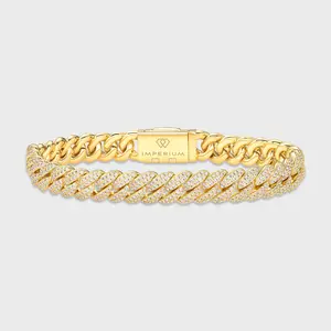 IMPERIUM JEWELRY 14 Karat Gold Plated 10mm Iced Cuban Link Gold Chunky Bracelet - High-Quality Bold Fashion Accessory for Adult Men, Costume Jewelry, Elegant Bangle, Exquisite Trendy Bracelet