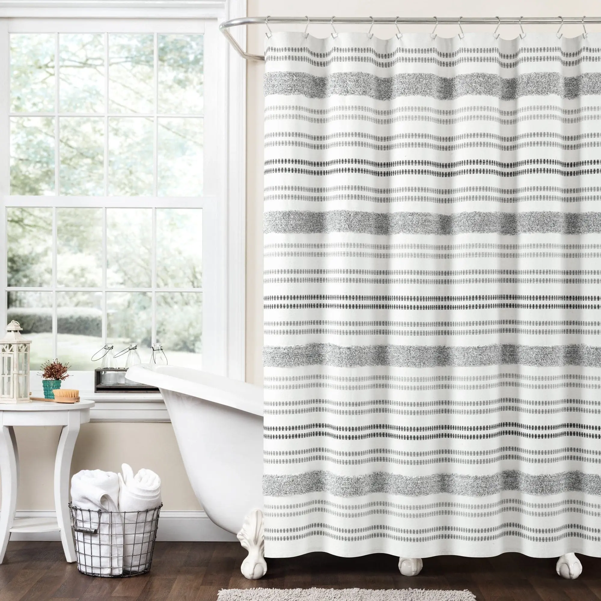 Lush Decor Modern Tufted Stripe Yarn Dyed Recycled Cotton Blend Shower Curtain