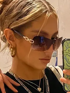 Y2k Fashionable Chain Decor Glasses, Trendy Casual Glasses for Everyday Use, Fashion Accessories for Outdoor Activities, Trendy Beach Eyewear, Street Style Shades