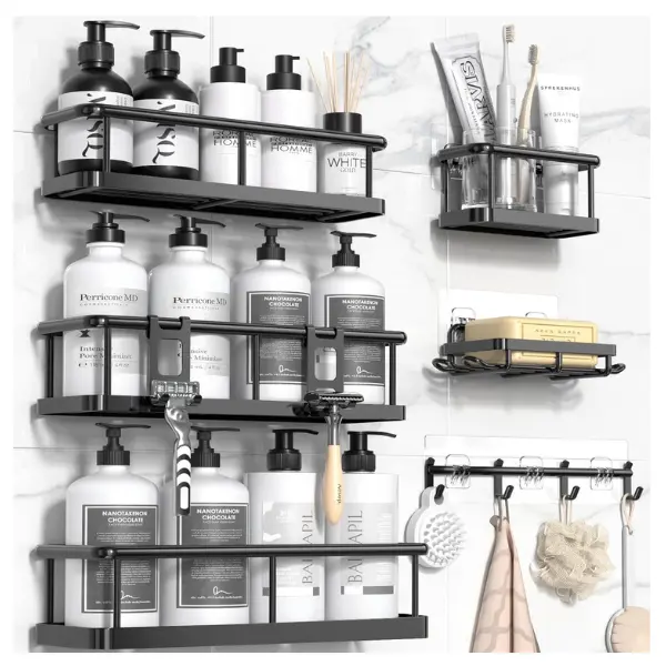 Shower Caddy Adhesive, 100% Rustproof Shower Organizer with Soap Holder, 6 Pack Large Capacity shower Shelves for Inside Shower, No Drilling Bathroom Organizers and Storage for Home Decor