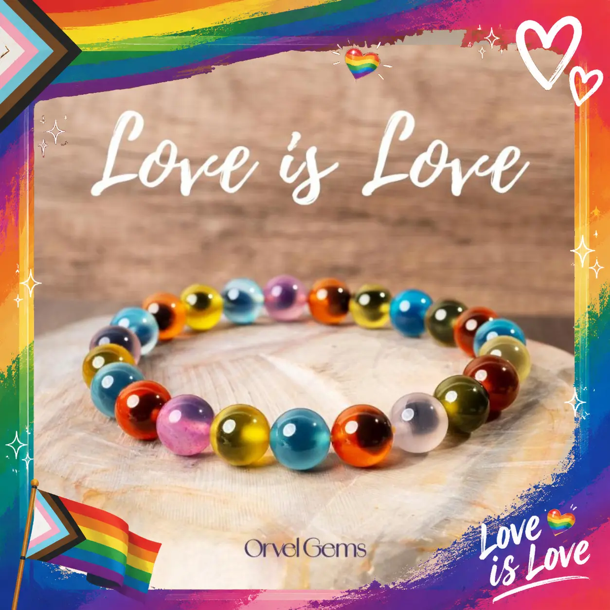 Pride Rainbow Candy Agate Beaded Bracelet | Love is Love Chakra Healing Bracelet | Colorful LGBTQ+ Friendship Jewelry Gift