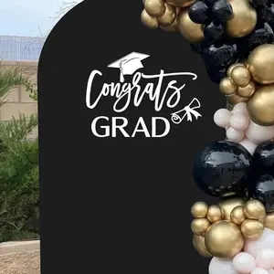 Congrats Grad Decal Sign for Balloon Arch - Graduation Decar for Grad Party, Class of 2026 Grad Party Graduation Event Planner Vinyl Decal (White)