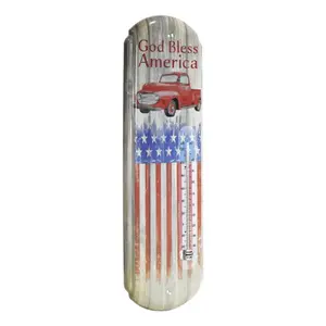 God Bless America Vintage Metal Wall Thermometer – Patriotic Americana Home Decor
