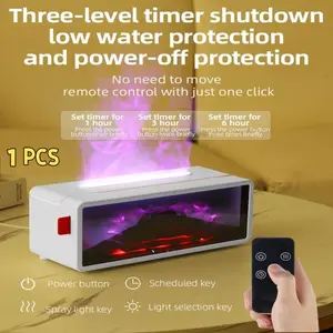 Remote Control Steam Fireplace Humidifier, 7 Color Flame Essential Oil Diffuser, Aromatherapy Air Purifier for Home & Office, Convenience