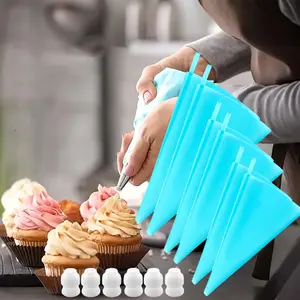 Silicone Pastry Bags 3 Sizes Reusable Piping Baking Cookie Cake Decorating Bags 12'' 14'' 16'' 6 Pack Bonus 6 Icing Couplers for Easy Squeezing and Cleaning