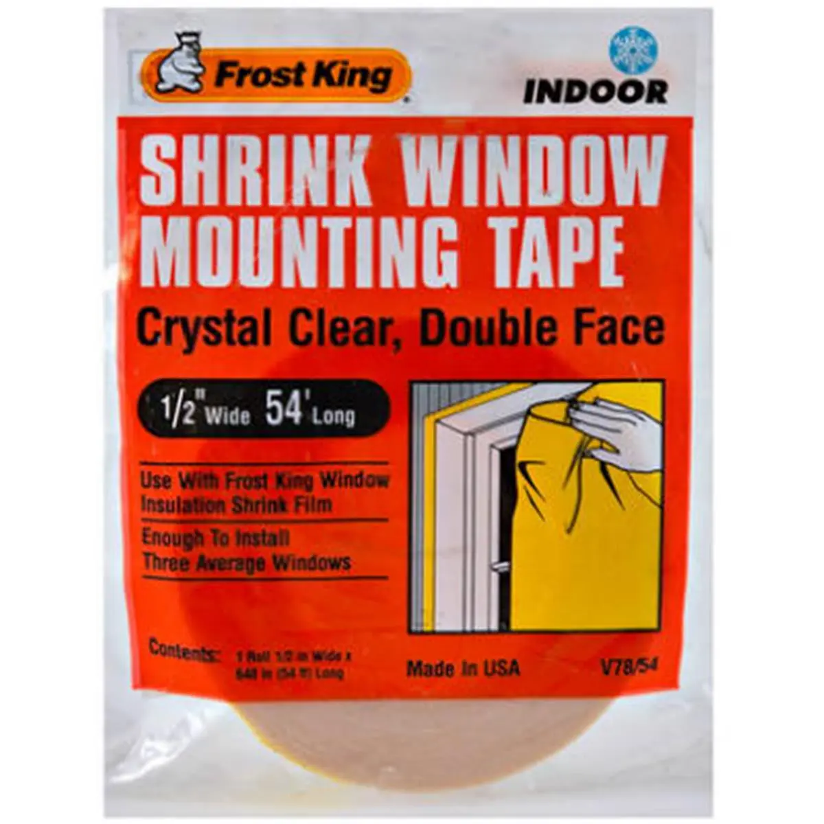 Thermwell V78-54H Self Adhesive Mounting Tape - 1/2 in. x 54 ft., 0.5x0.17x7 in. Dimensions, for V6225 & V8425 Shrink Film, Indoor Window & Door Insulation Kits (for indoor use)