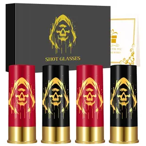 Gothic Skull Plastic Shot Glasses Set, 2/4 Pieces with Gift Box, Perfect for Wedding Party Birthday Halloween, 45ML Capacity