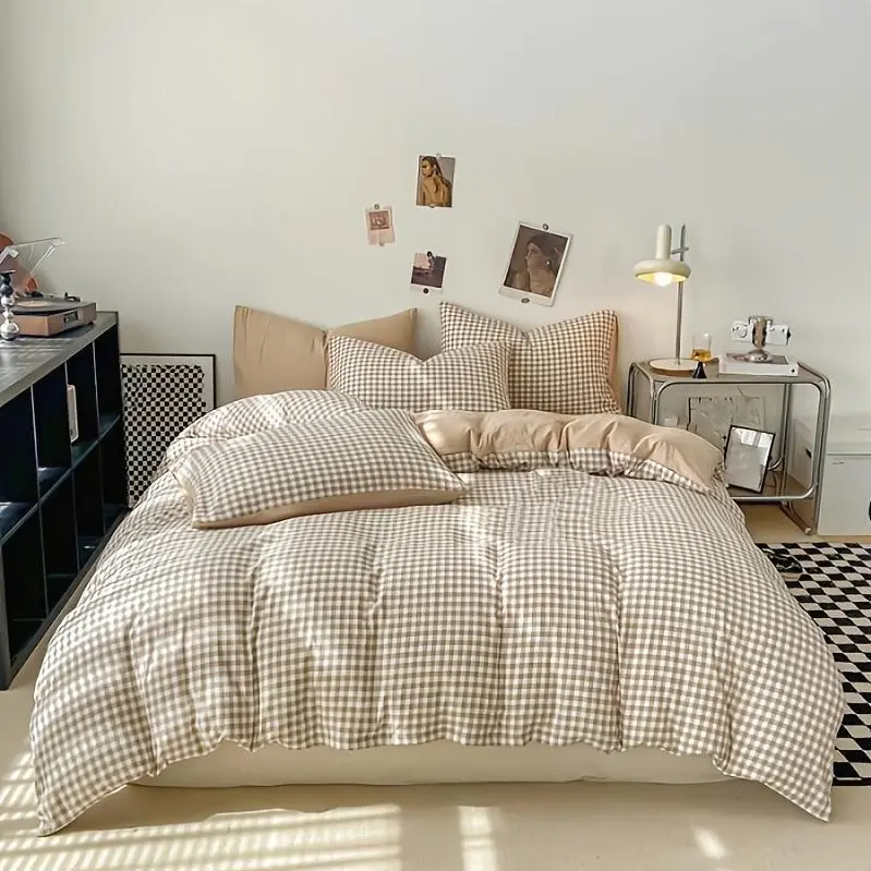 2/3pcs Duvet Cover Set (1 X Duvet Cover And 1/2 X Pillowcases, Without Core), Minimalist Small Plaid Print bedding, Soft Comfortable Duvet Cover, for Bedroom, Guest Room