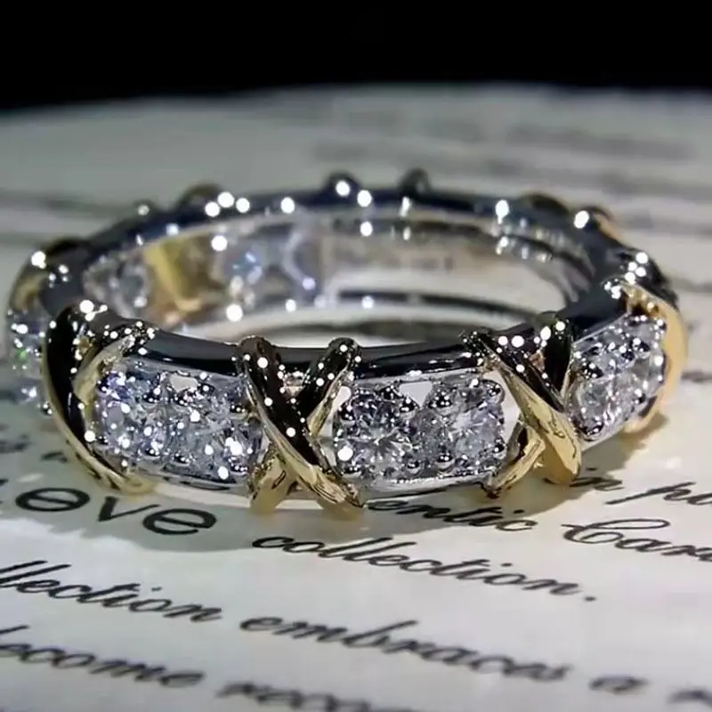 Cross 10K Gold 4mm Lab Diamond Ring 925 sterling silver Engagement Wedding band Rings for Women men Party Jewelry