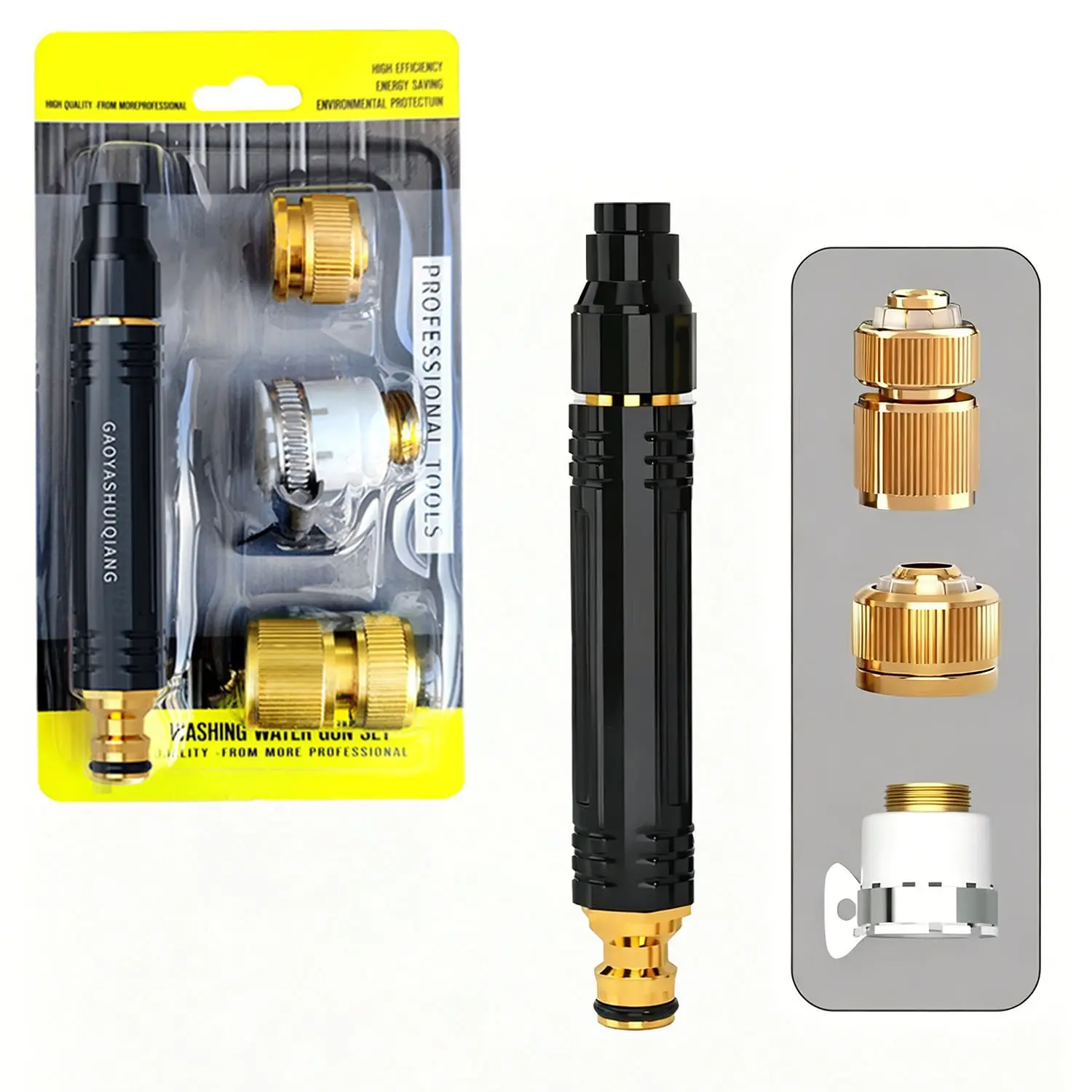 Black King Kong High Pressure Water Gun Nozzle, Metal Heavy Duty Car Wash Water Sprayer, Car Washing Tool, 3 Adjustable Spray Modes Anti-Leakage Tap Water Hose Nozzle for Car Washing, Garden Watering, Pet Bathing