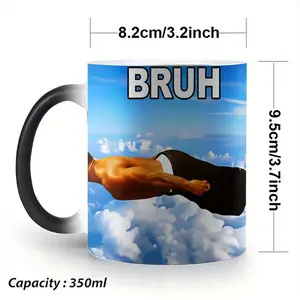 Ceramic Mug Bruh Meme Man Floating in Sky, Cloudy Blue Background, Office Home Use, Coffee Tea Cup Gift Idea