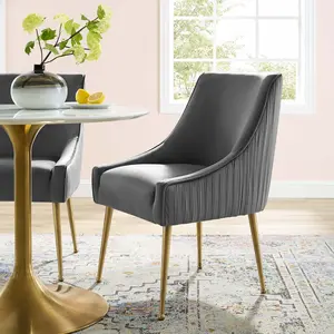 Modway Discern Pleated Back Upholstered Performance Velvet Dining Chair in Gray