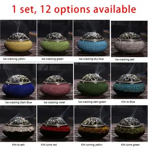 Copper Lid Spiral Incense Burner Set, Home Decor Essential Oil Diffuser Base, 12 Designs Available, Solid Wood Construction