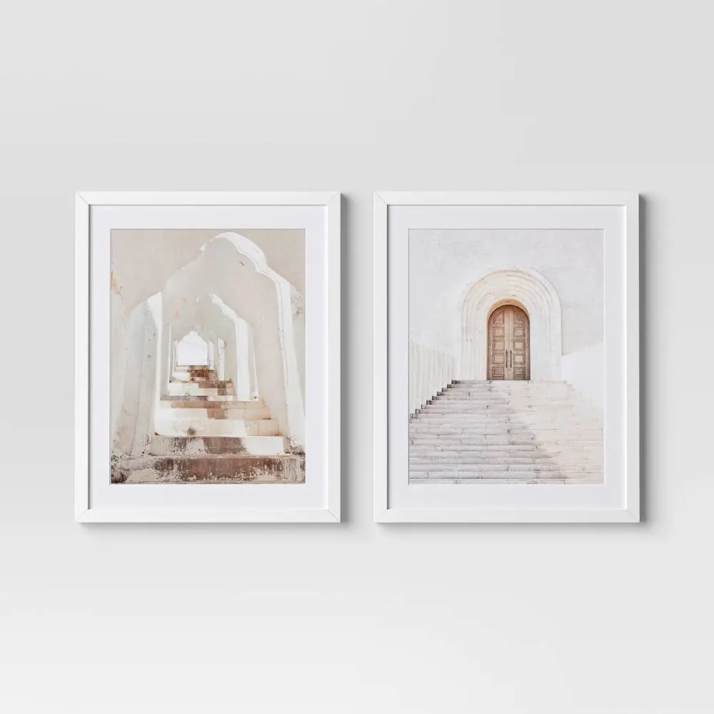 (Set of 2) 16"x20" Architecture Framed Arts Neutrals - Threshold: Vertical Wall Art Brown Frame Paper Material Sawtooth Back Mount