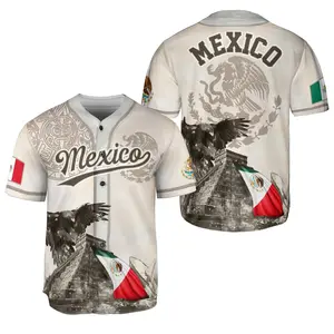 Aztec Tribal Culture Mexico Print Training Jerseys Stripe Baseball Shirt Mexico Flag Cozy Breathable Jersey Unisex Athletic Fit Button Front