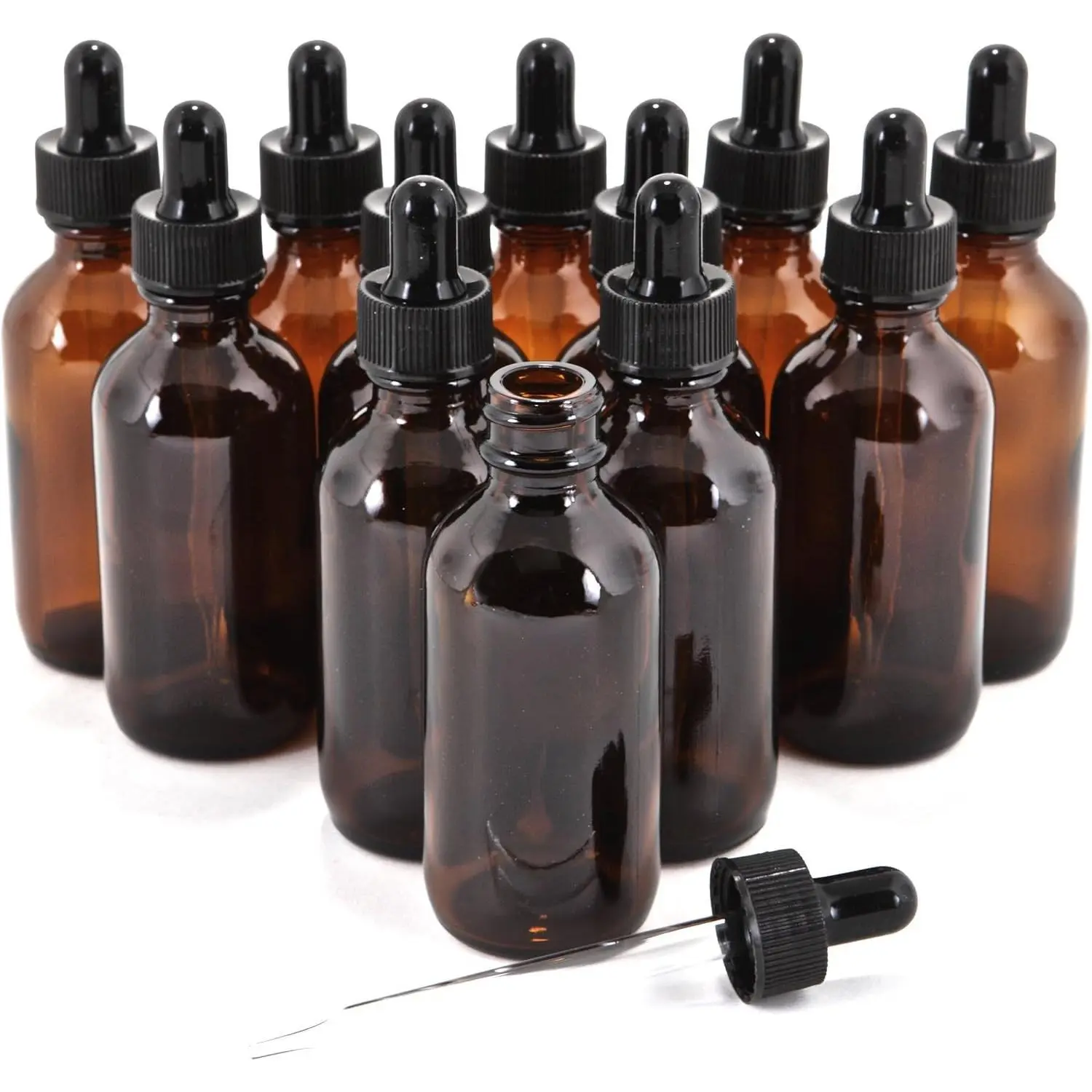 12 Empty Amber 2 oz Bottles with Eye Droppers - Amber Glass Storage Bottles & Jars, Colored Glass Containers, Empty Perfume Vial Storage Solutions for Home Organization, Colored Glass Storage Bottles & Jars