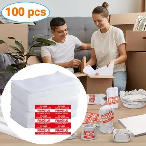 100pcs Cushion Foam Pouches, 7.87”x 11.81" Moving Foam Wrap Pouches, with 300 Fragile Stickers Labels, Protect Mug, Cup, Glasses, China, and Dishes, Packing Supplies, Packing Cushioning Supplies for Moving