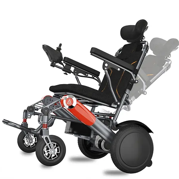 Foldable Electric Wheelchair, Auto-Reclining Backrest, 400-LB Capacity, 15+-Mi Range, Lightweight Aluminum-Alloy All-Terrain, Compact 17.3-Inch Unisex Mobility Assist Travel Wheelchair for Seniors & Disabled
