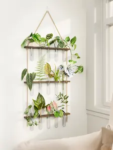 BamWorld Hanging Plant wall planter Propagation Station Glass Terrarium with 3 Tiered Wooden Stand 15 Glass Tubes for Hydroponic Plant Wall Hanging Planter Gift for Plant Lover Home Decor Bedroom Deco