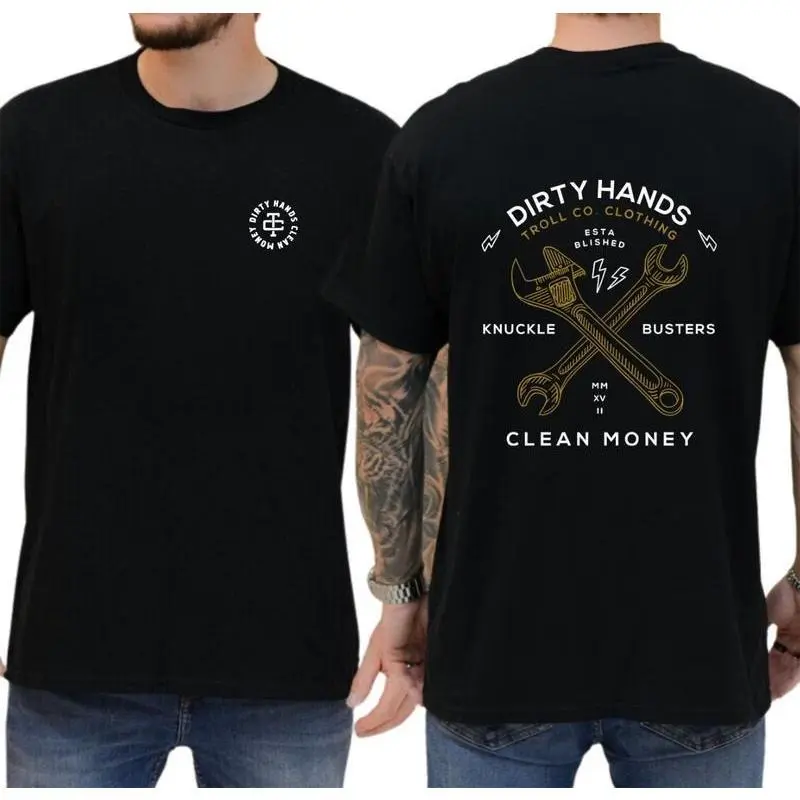 Dirty Hands Tool Co. Soft T-Shirt - Bold Wrench Graphic, "Knuckle Busters Clean Money" Slogan, Men's T Shirts, Unisex Sports Apparel for Hard Workers, Gifts for Boyfriend, Menswear, Fabric, Tshirt