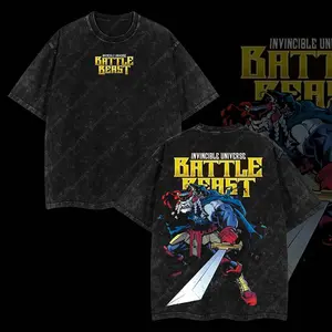 Superstyle Limited Battle Beast vs Invincible - Invincible War Comic Double Printed Oversize Lightweight Acid Washed Tee TV Series Graphic Tee T-Shirt
